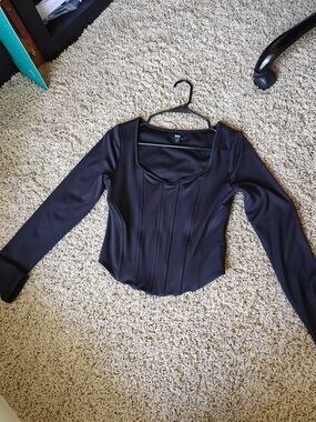 Express Black Long Sleeve Corset-Style Top